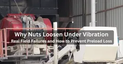 Heavy-duty crusher and conveyor system showing fasteners exposed to high vibration conditions