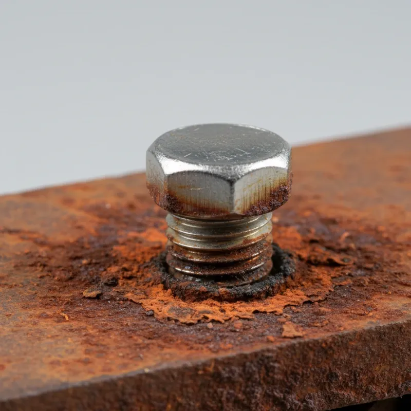 A rusty metal nut rests on a corroded piece of metal, illustrating fastener installation mistakes.